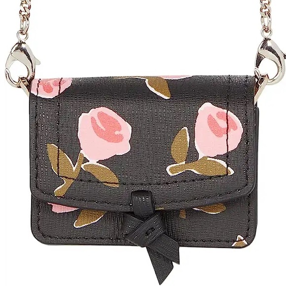 KATE SPADE Black Pink Floral Rose AirPod PRO Chain Crossbody Bag Case - Picture 4 of 14